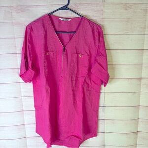 Company by Ellen Tracy 100% Linen Zipper V-Neck Top Size‎ Medium
